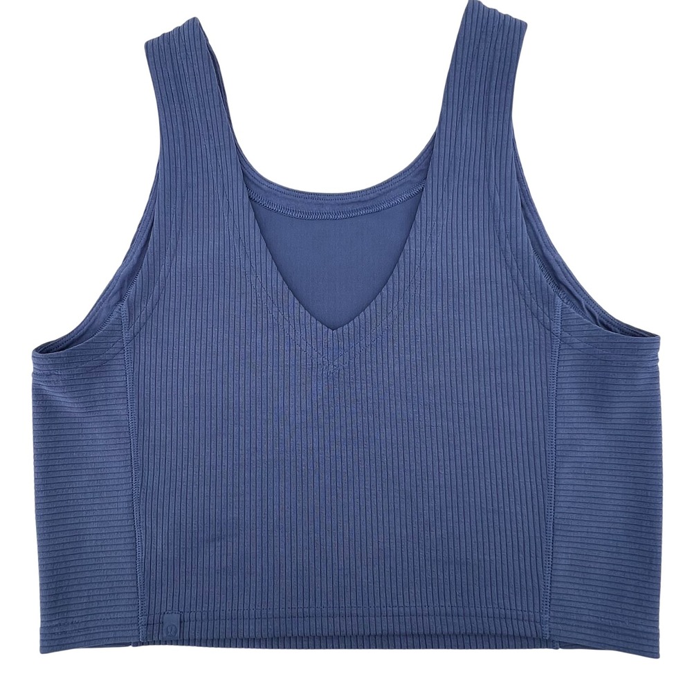 Lululemon Ribbed Softstreme Cropped Tank Blue Size 8 LW1EDFS BGIB - Picture 2 of 9